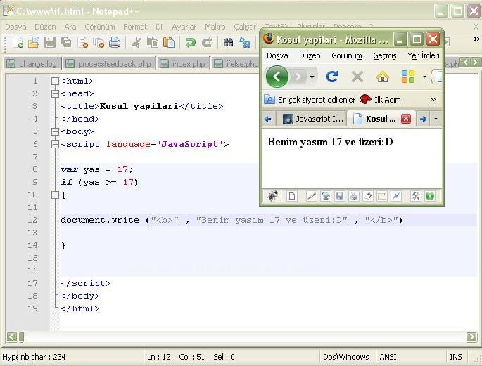 Javascript İf, Else İf Ve Kısa Karşılaştırma