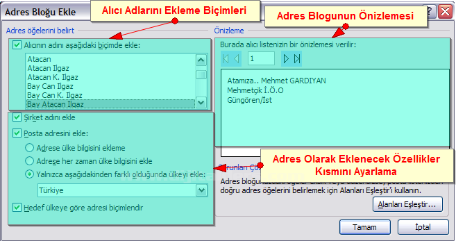 Ms Word 2007de Adres Mektup Birleştirme İşlemleri